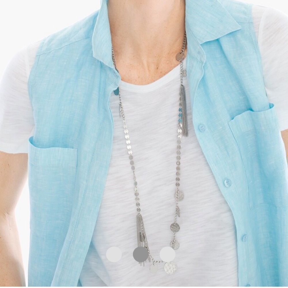 CHICO’s Camryn Single-Strand‎ Necklace metal cubic zirconia, tassel charm